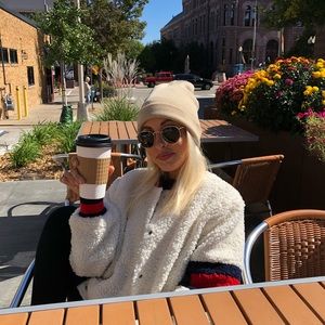 Stripe shearling coat